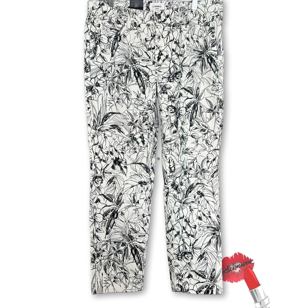 Cambio Pants‎ Womens 14 Short Black White Floral Dress Pant Style - Pina